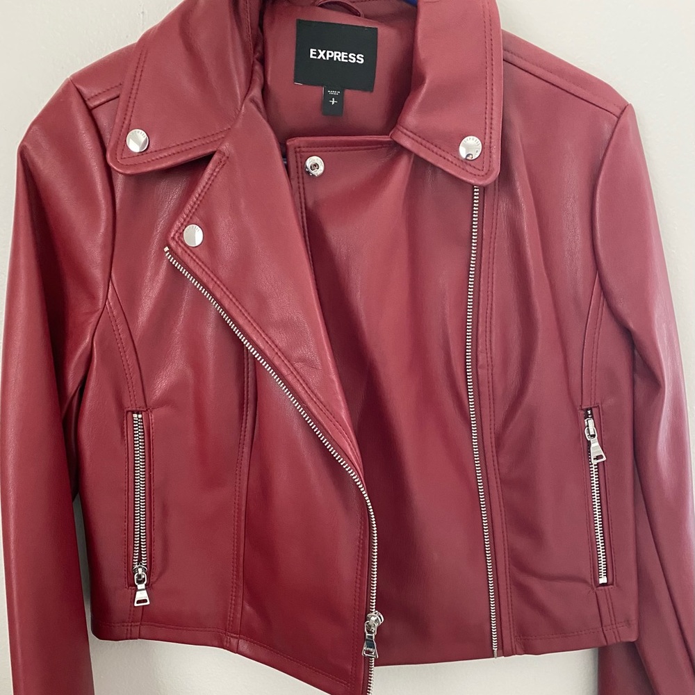 Express Maroon Red Faux Leather Jacket